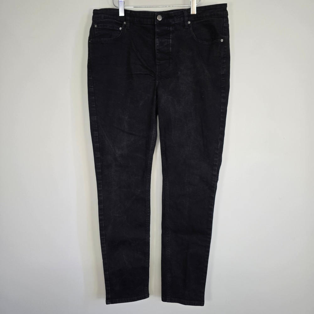 Ksubi Jeans Mens 38x32 Black Faded Slim Fit Cross Embroidery Streetwear KM74